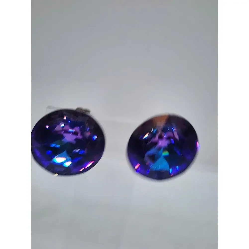 Vintage Swarovski Big Earrings Heliotrope Vitrail Purple Blue Iridescent Giant